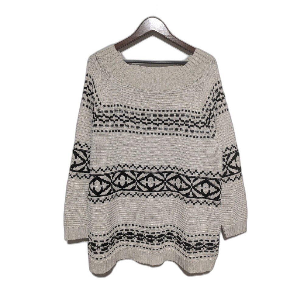 Chaps Black Cream Cotton Blend Textured Knit Sweater 2x